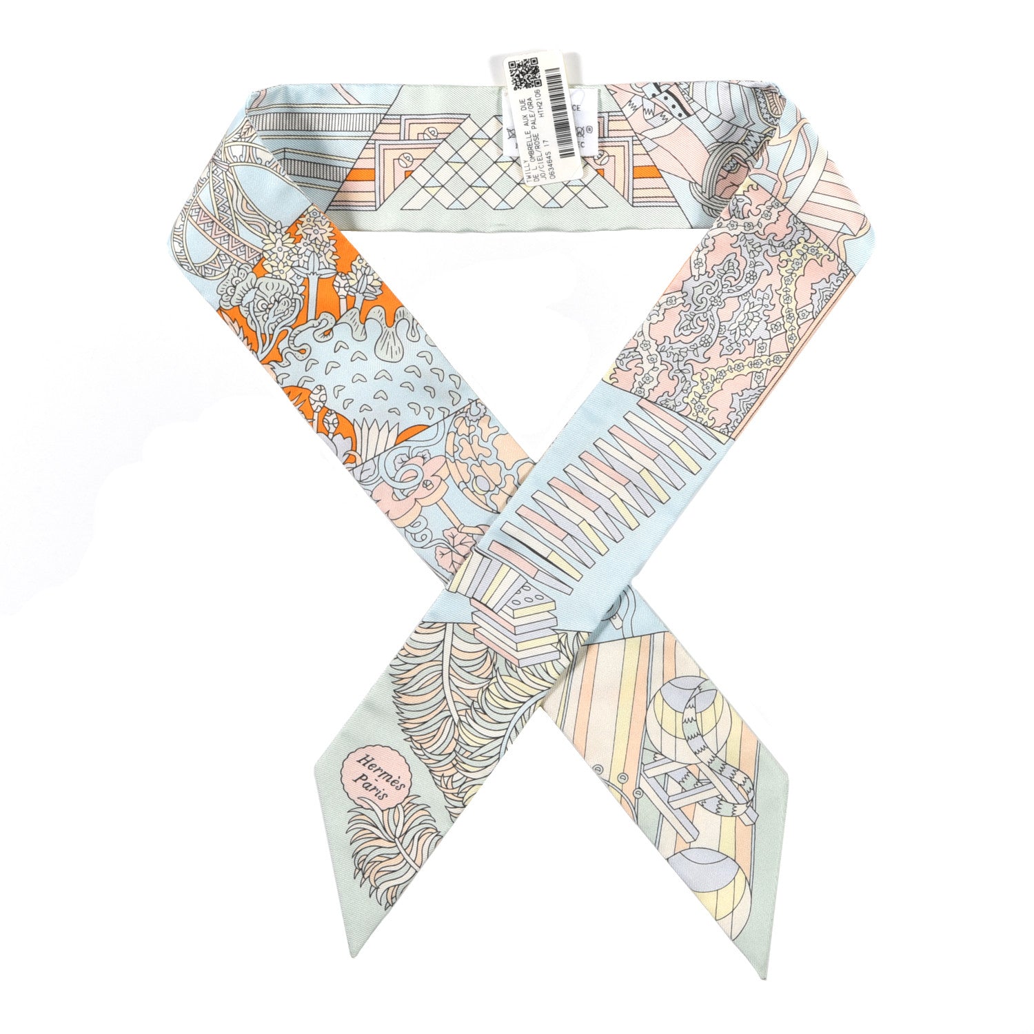Hermes Silk De l'Ombrelle Aux Duels Twilly Ciel Rose Pale Orange 1 of 3