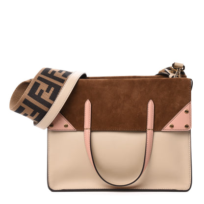 Fendi Vitello Grace Suede Large Flip Tote Nuvola Marrone Rosa Bourbon 1 of 10
