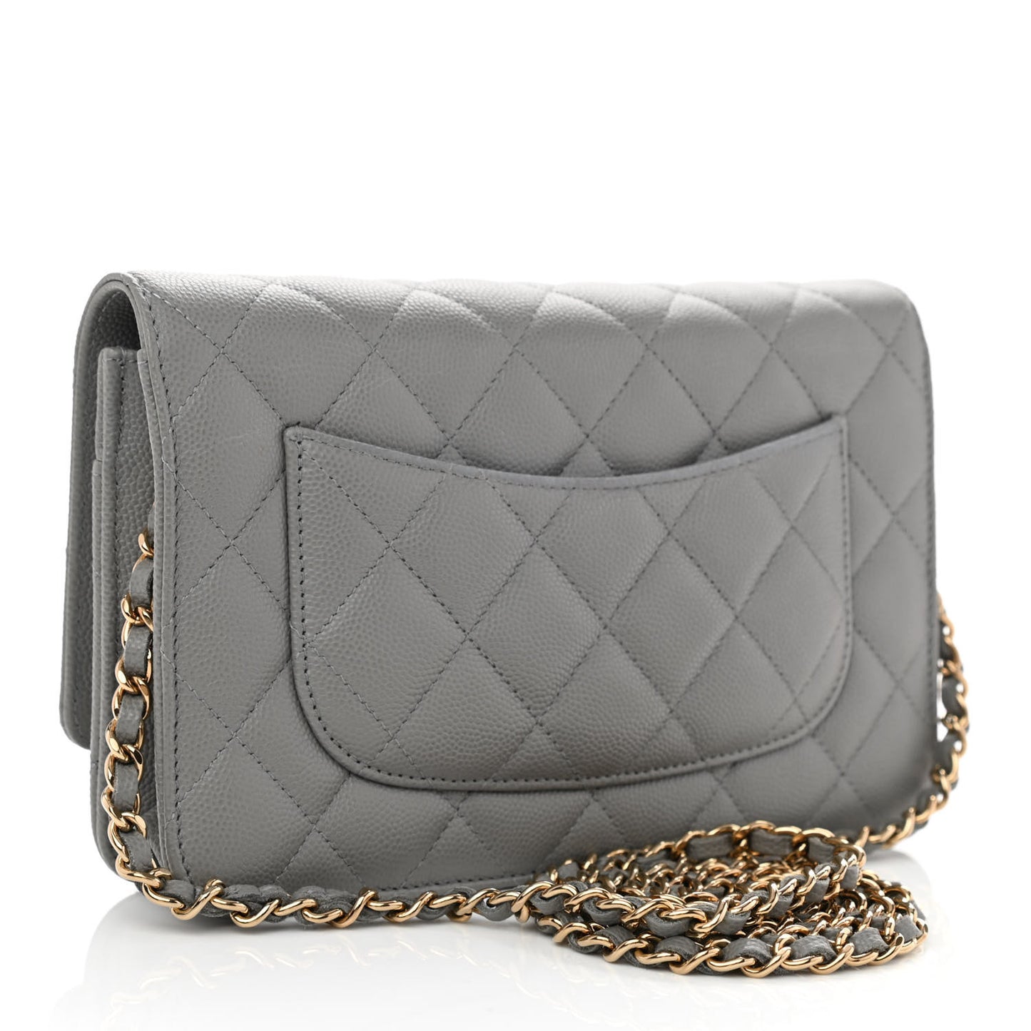 Caviar Quilted Wallet On Chain WOC Grey