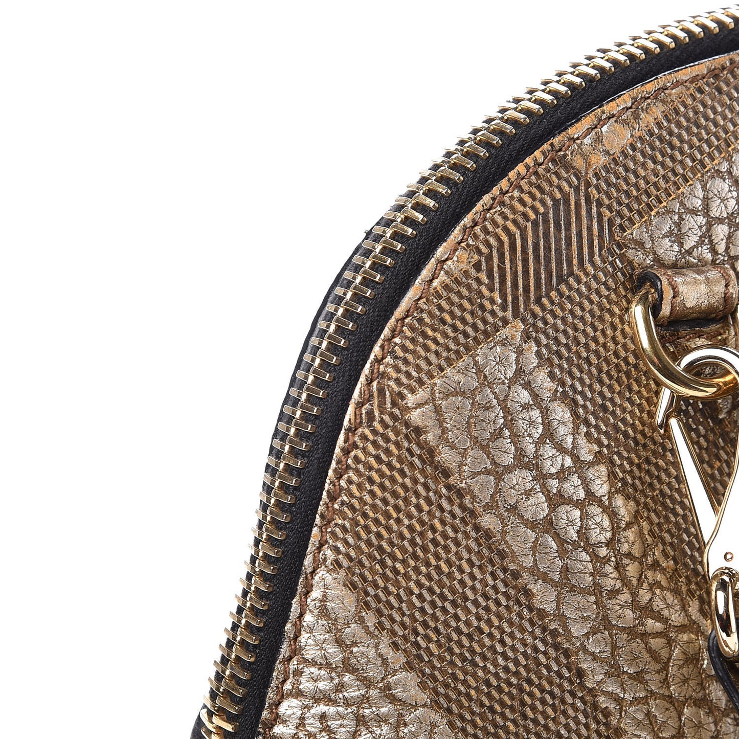 Metallic Heritage Grain Check Embossed Small Orchard Bowling Bag Gold
