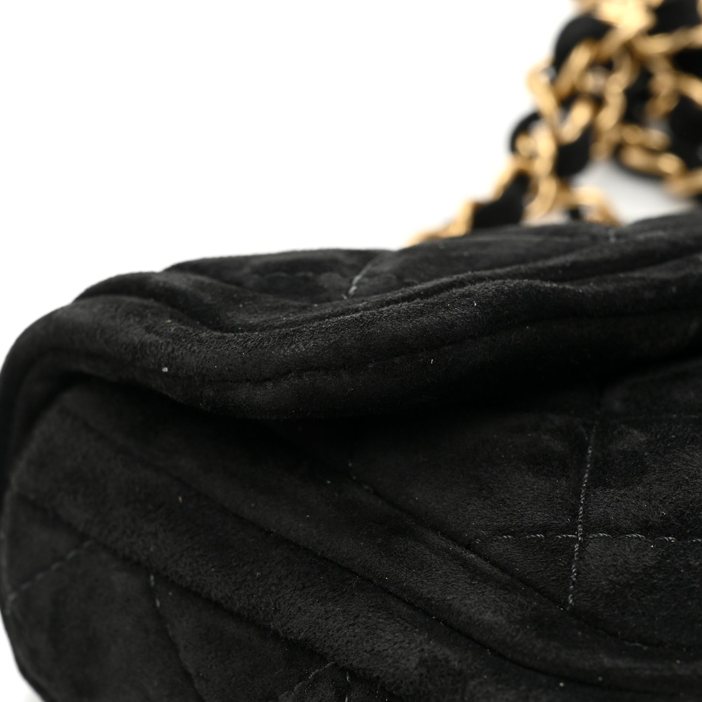 Suede Quilted Mini Double Frame Flap Black