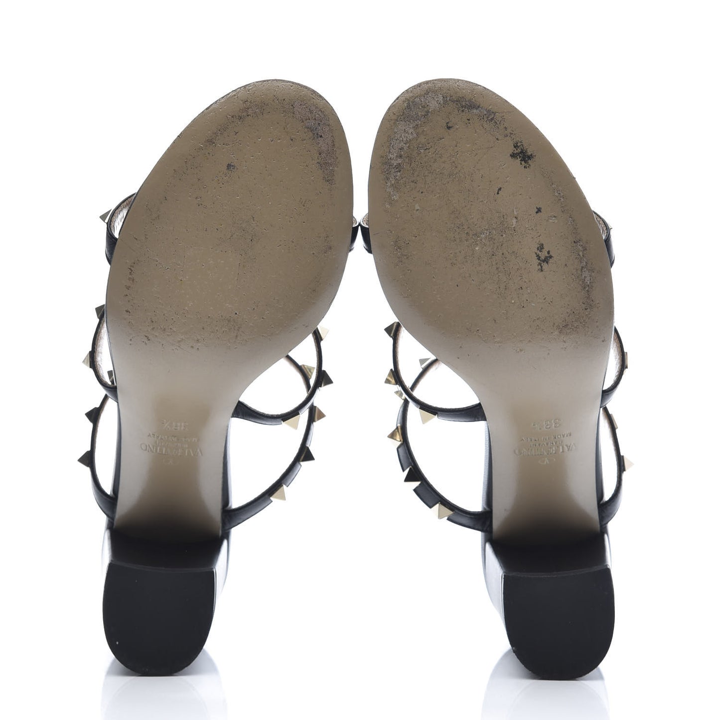 Calfskin Rockstud 60mm Caged Slide Sandals 38.5 Black