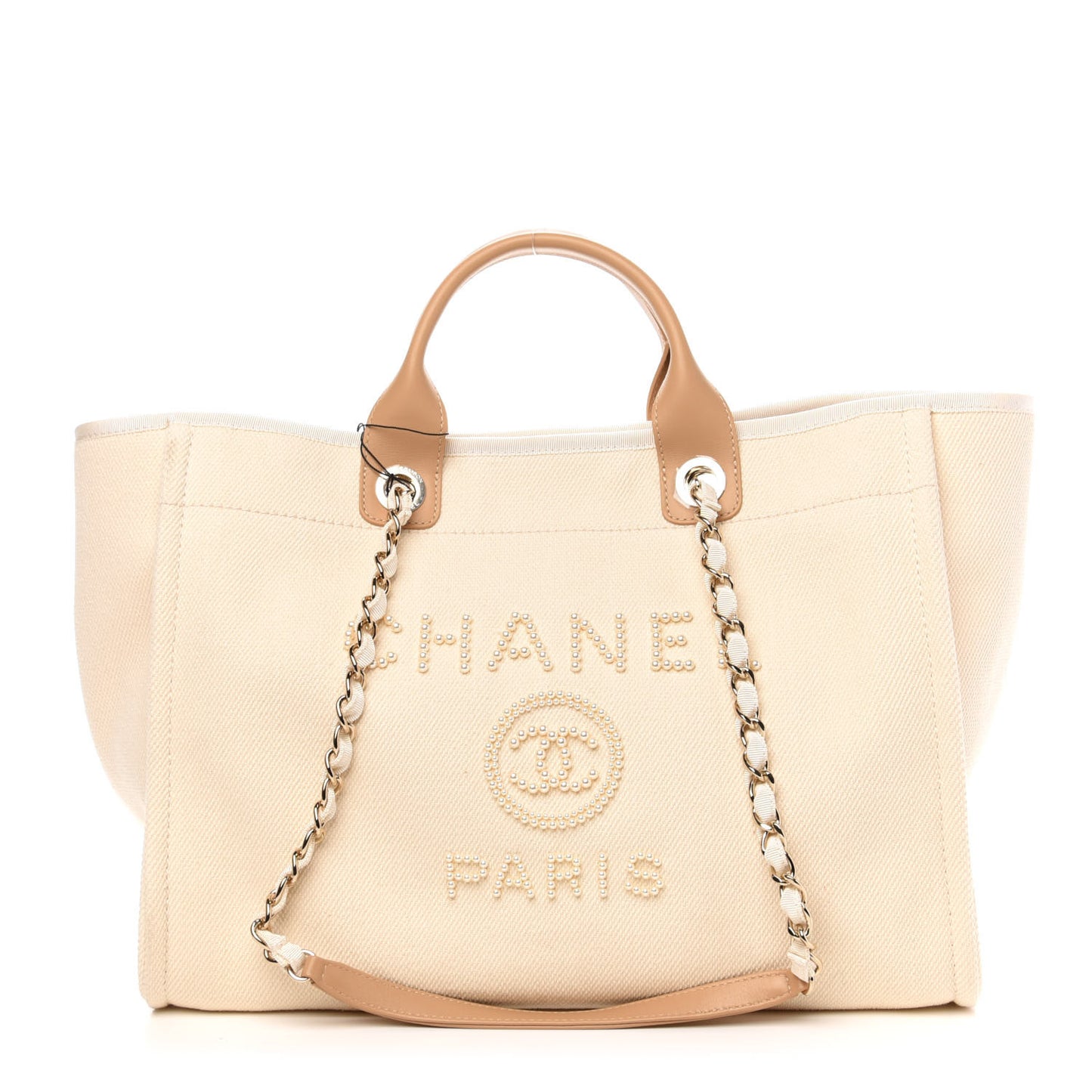 Canvas Pearl Medium Deauville Tote Ecru Beige