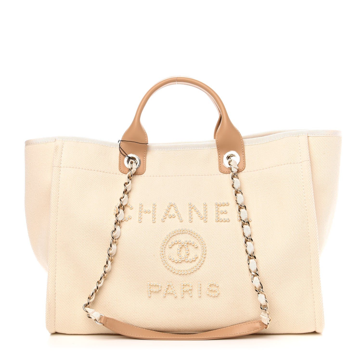 Chanel Canvas Pearl Medium Deauville Tote Ecru Beige 1 of 11