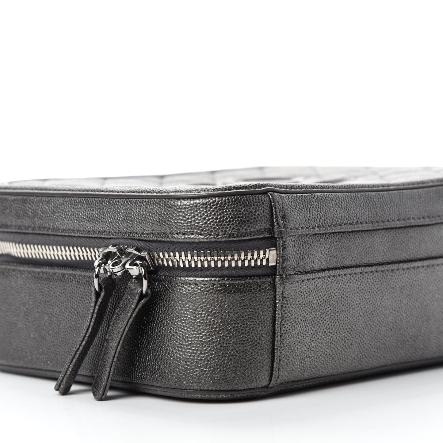 Metallic Caviar Quilted Medium CC Filigree Vanity Case Dark Silver