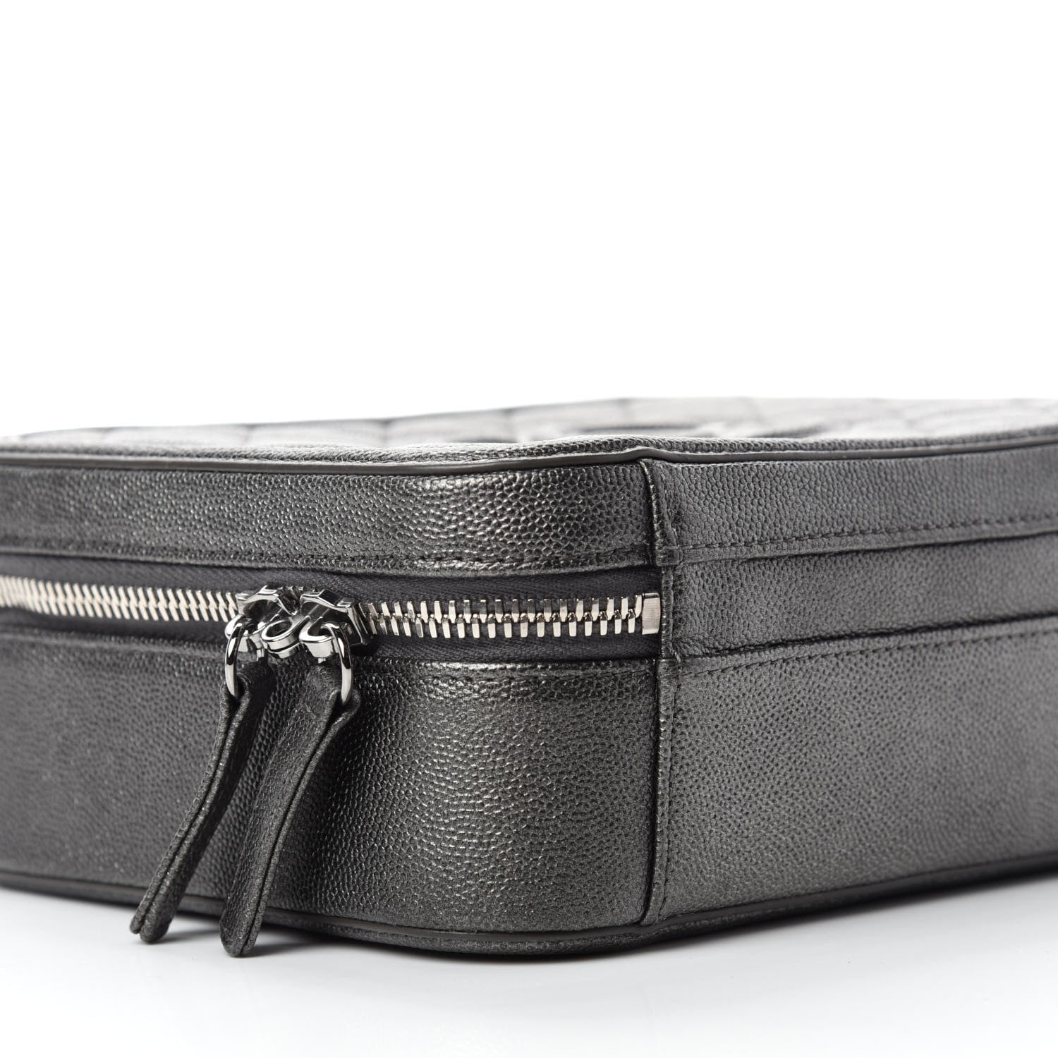 Chanel Metallic Caviar Quilted Medium CC Filigree Vanity Case Dark Silver 6 of 10
