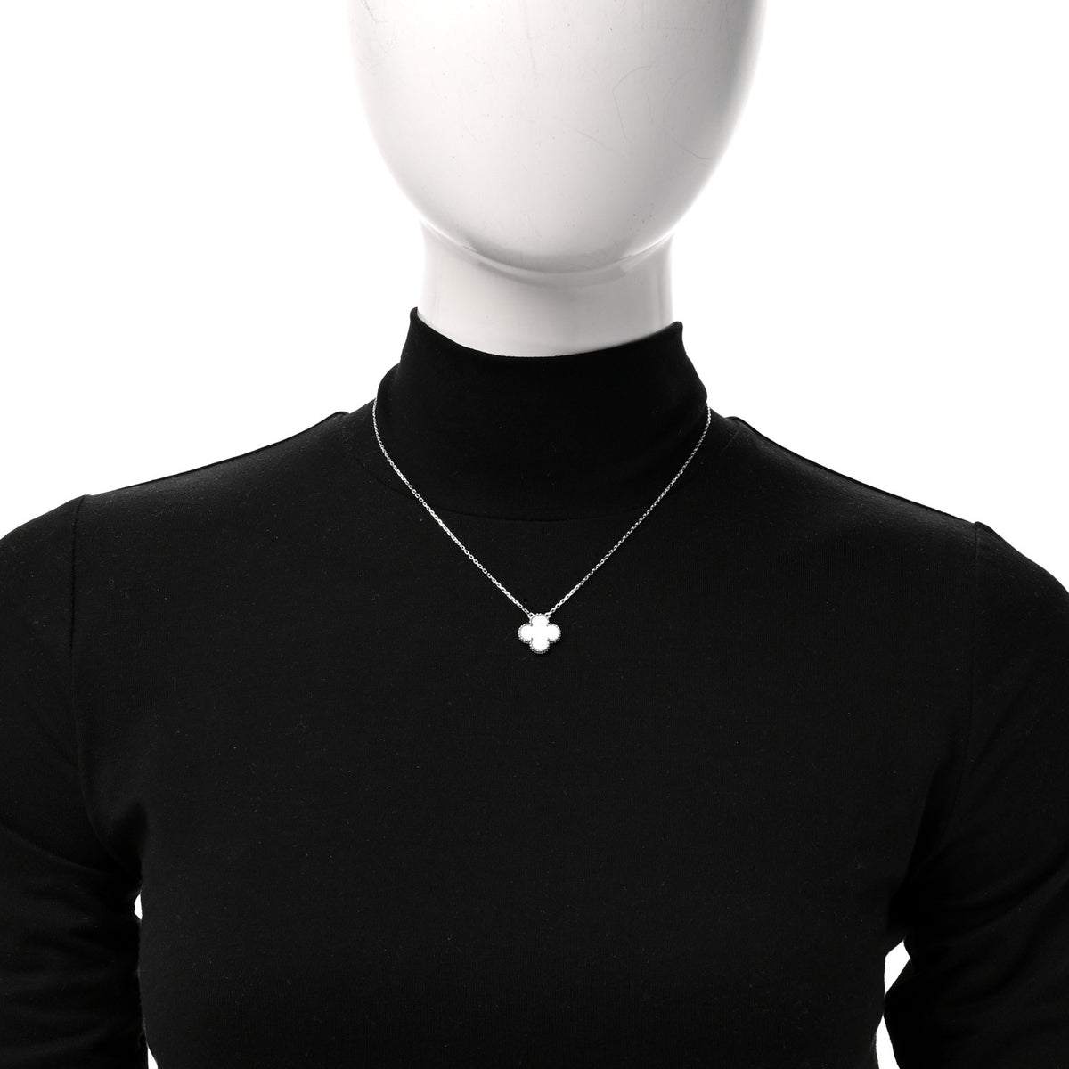 18K White Gold Mother Of Pearl Vintage Alhambra Pendant Necklace