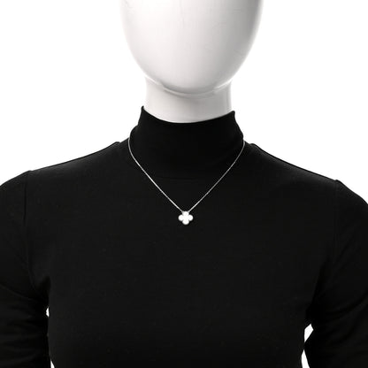 Van Cleef & Arpels 18K White Gold Mother Of Pearl Vintage Alhambra Pendant Necklace 2 of 6