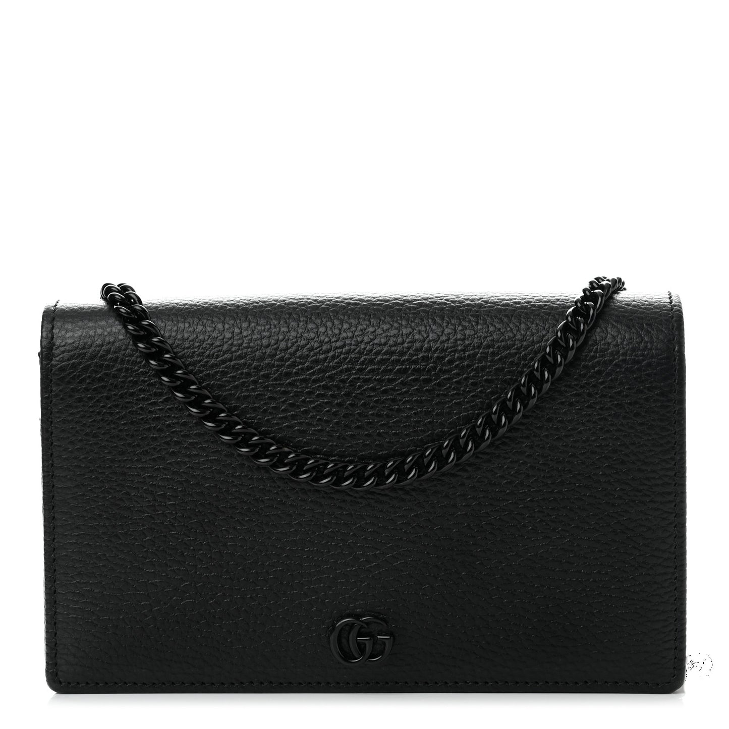 Dollar Calfskin Enamel Monochrome Mini GG Marmont Chain Wallet Black
