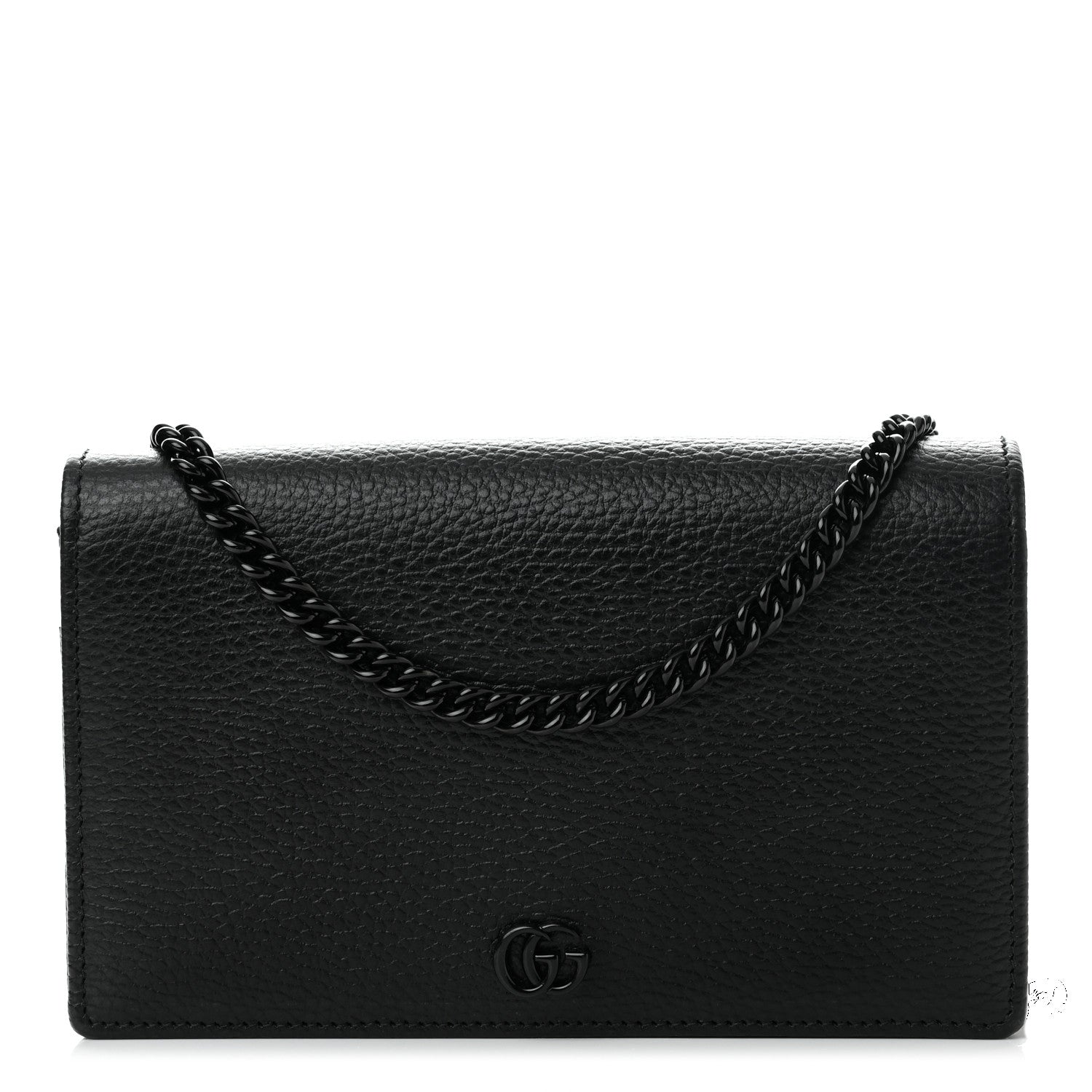 Gucci Dollar Calfskin Enamel Monochrome Mini GG Marmont Chain Wallet Black 1 of 10