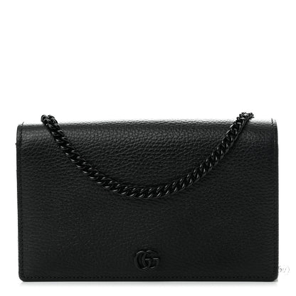 Gucci Dollar Calfskin Enamel Monochrome Mini GG Marmont Chain Wallet Black 1 of 10