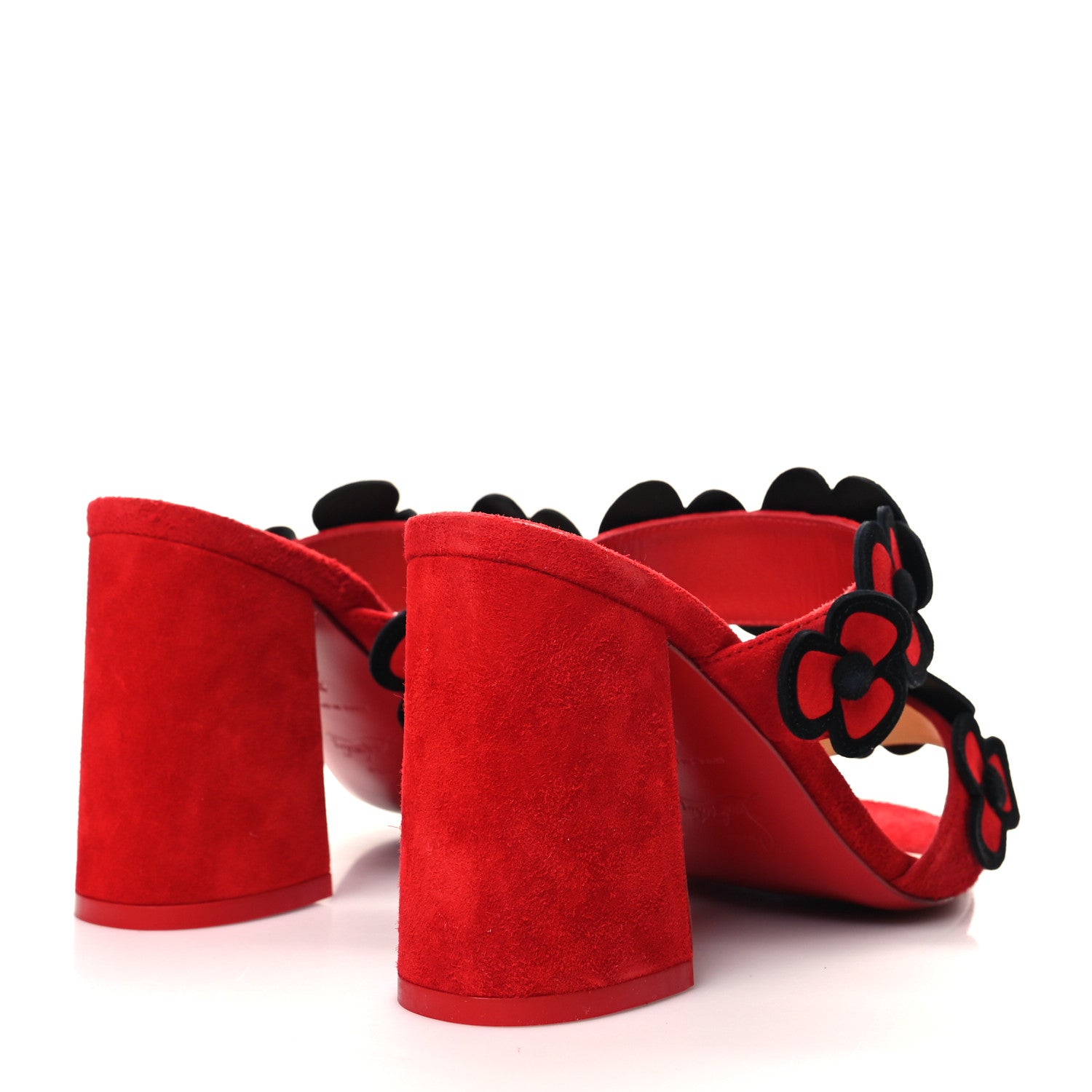 Christian Louboutin Veau Velours Tres Pansy 85 Slide Sandals 37 Red Black 4 of 7