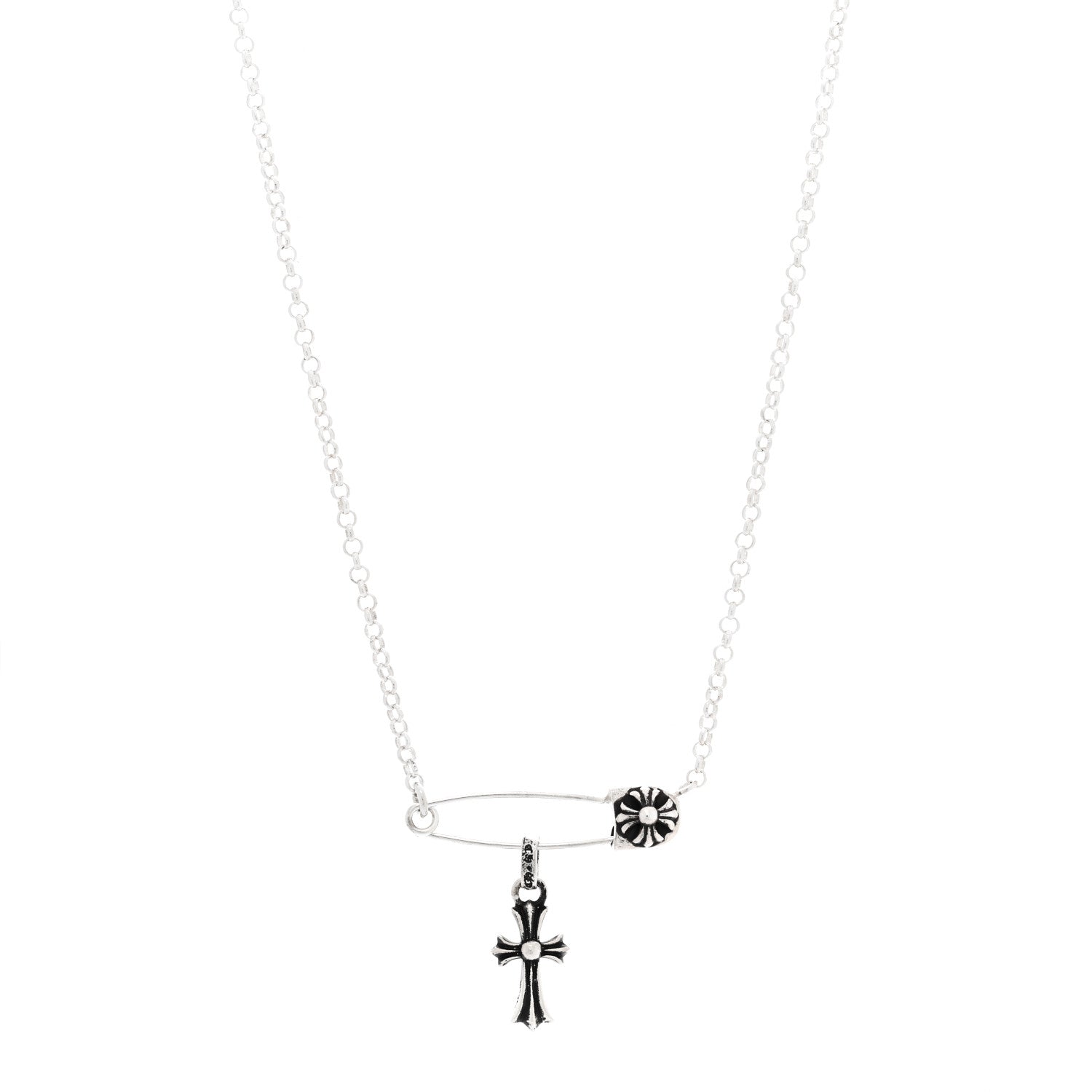Chrome Hearts Sterling Silver Safety Pin Baby Fat Cross Pendant Necklace 1 of 5