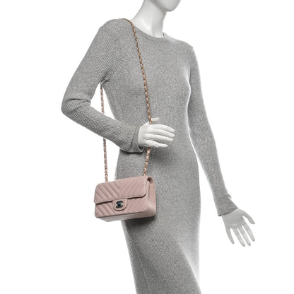 Chanel Calfskin Chevron Quilted Mini Rectangular Flap Light Pink 2 of 8
