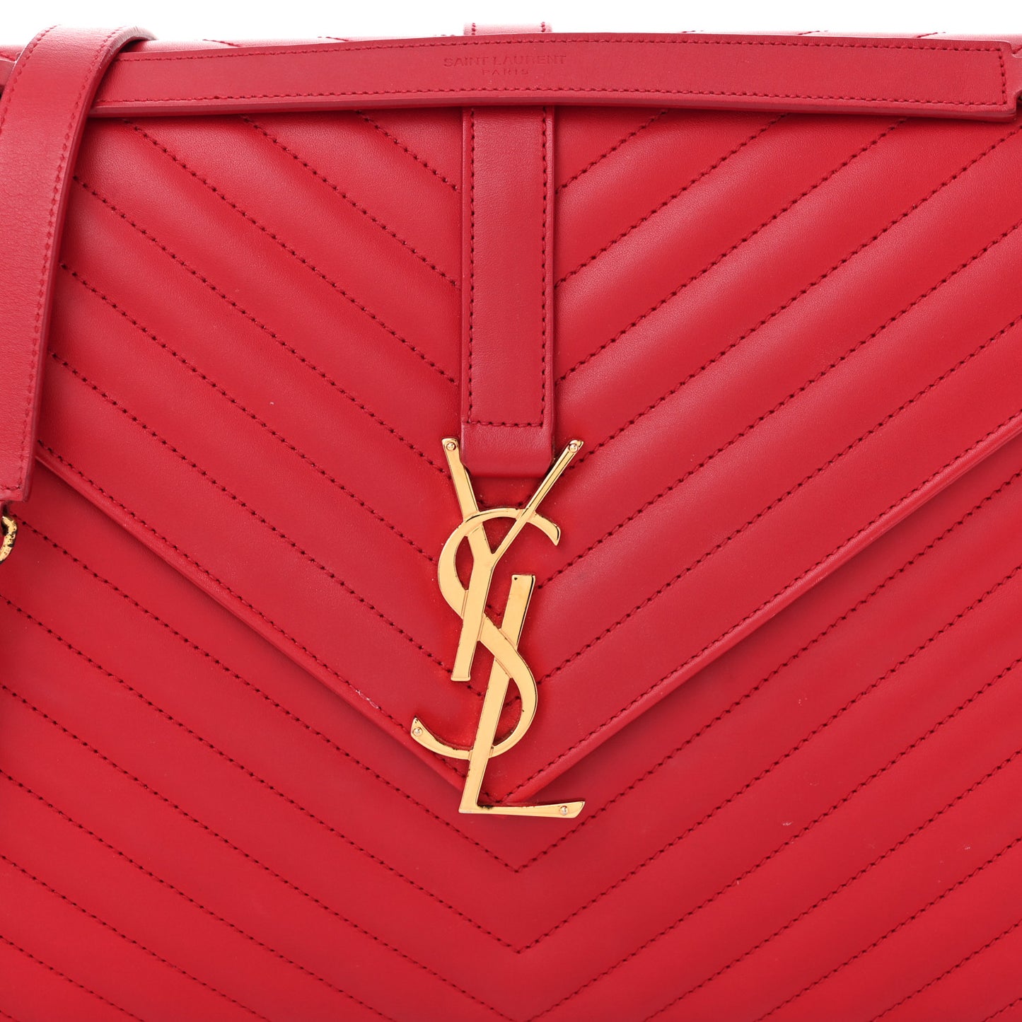 Smooth Calfskin Matelasse Chevron Large Monogram Satchel Lipstick Red