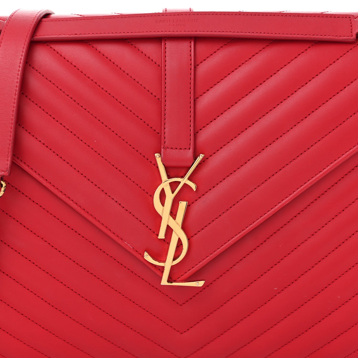 Saint Laurent Smooth Calfskin Matelasse Chevron Large Monogram Satchel Lipstick Red 8 of 13