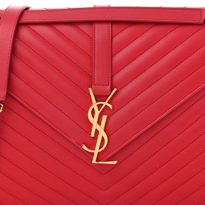 Saint Laurent Smooth Calfskin Matelasse Chevron Large Monogram Satchel Lipstick Red 8 of 13