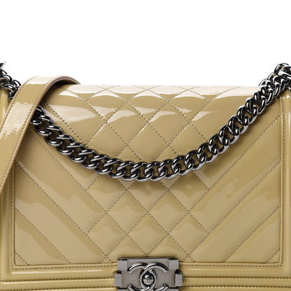 Chanel Patent Chevron Quilted New Medium Boy Flap Light Beige 11 of 12
