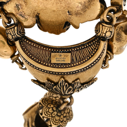 Gucci Metal Resin Pearl Lion Head Bracelet Aged Gold Blue 4 of 5