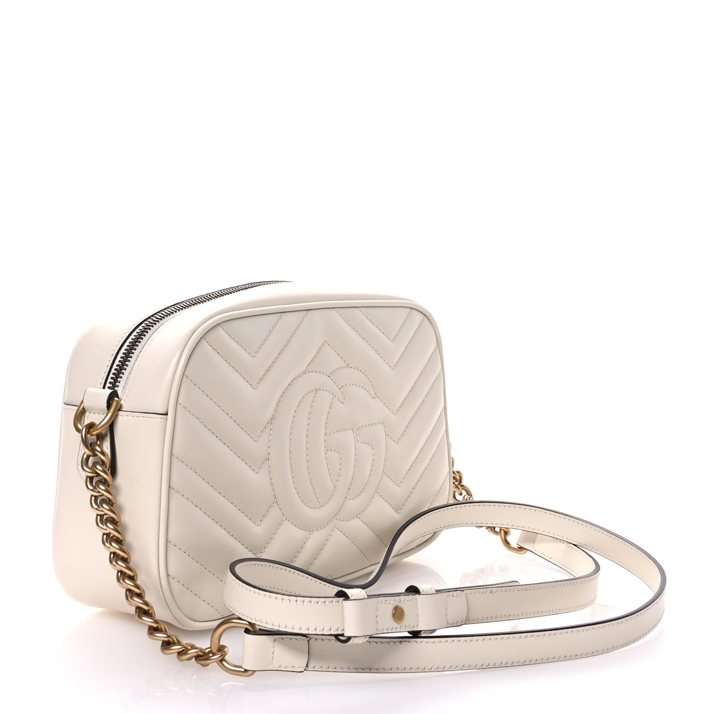 Calfskin Matelasse Small GG Marmont Chain Shoulder Bag White