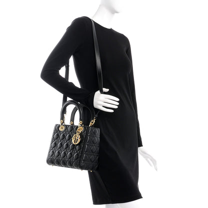 Christian Dior Lambskin Cannage Medium Lady Dior Black 2 of 8