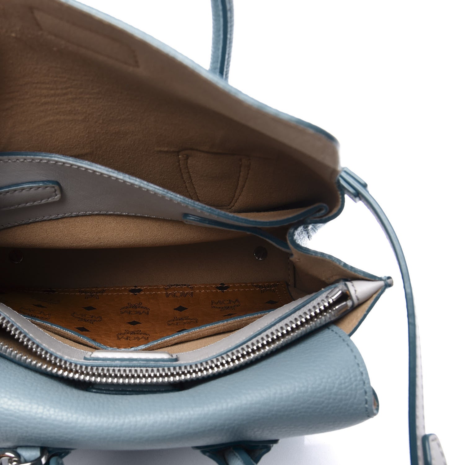 MCM Grained Calfskin Mini Milla Tote Sky Blue 5 of 13