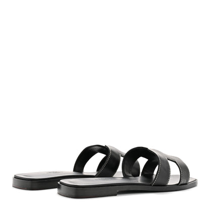 Hermes Box Calfskin Oran Sandals 37.5 Black 9 of 22
