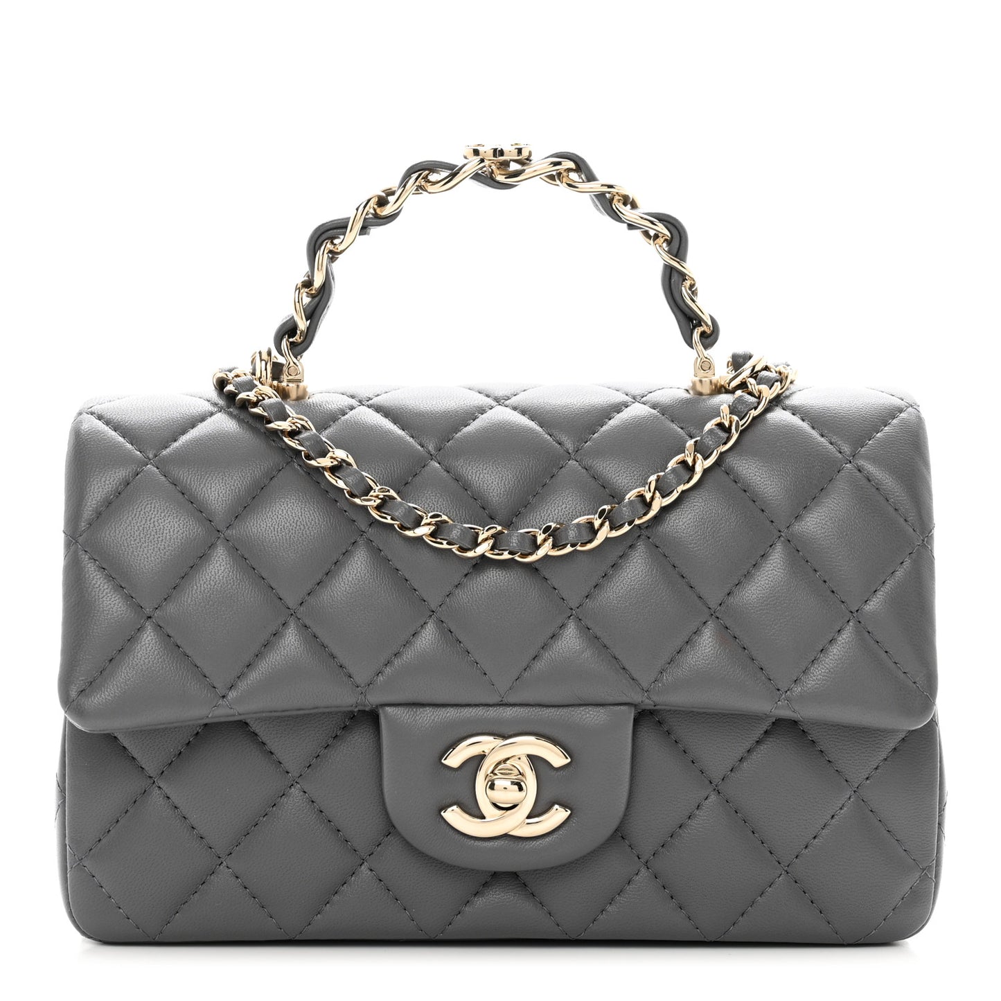 Lambskin Quilted Mini Chain Top Handle Rectangular Flap Grey