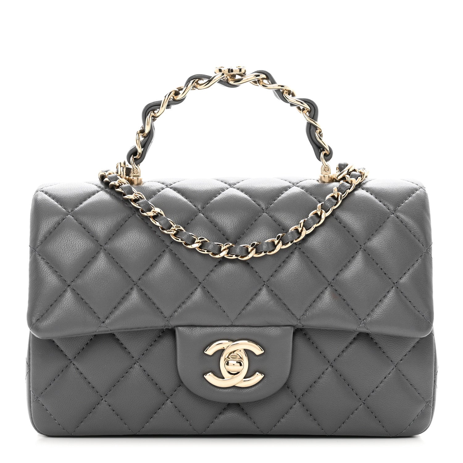Chanel Lambskin Quilted Mini Chain Top Handle Rectangular Flap Grey 1 of 9