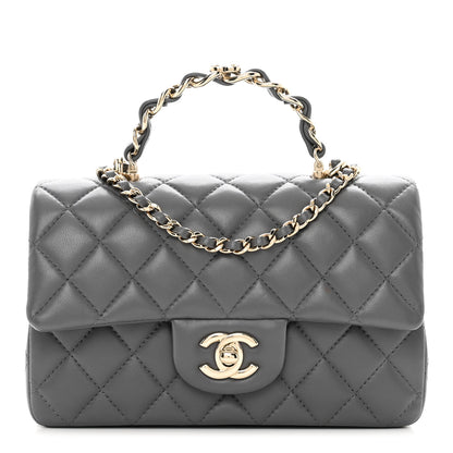 Chanel Lambskin Quilted Mini Chain Top Handle Rectangular Flap Grey 1 of 9