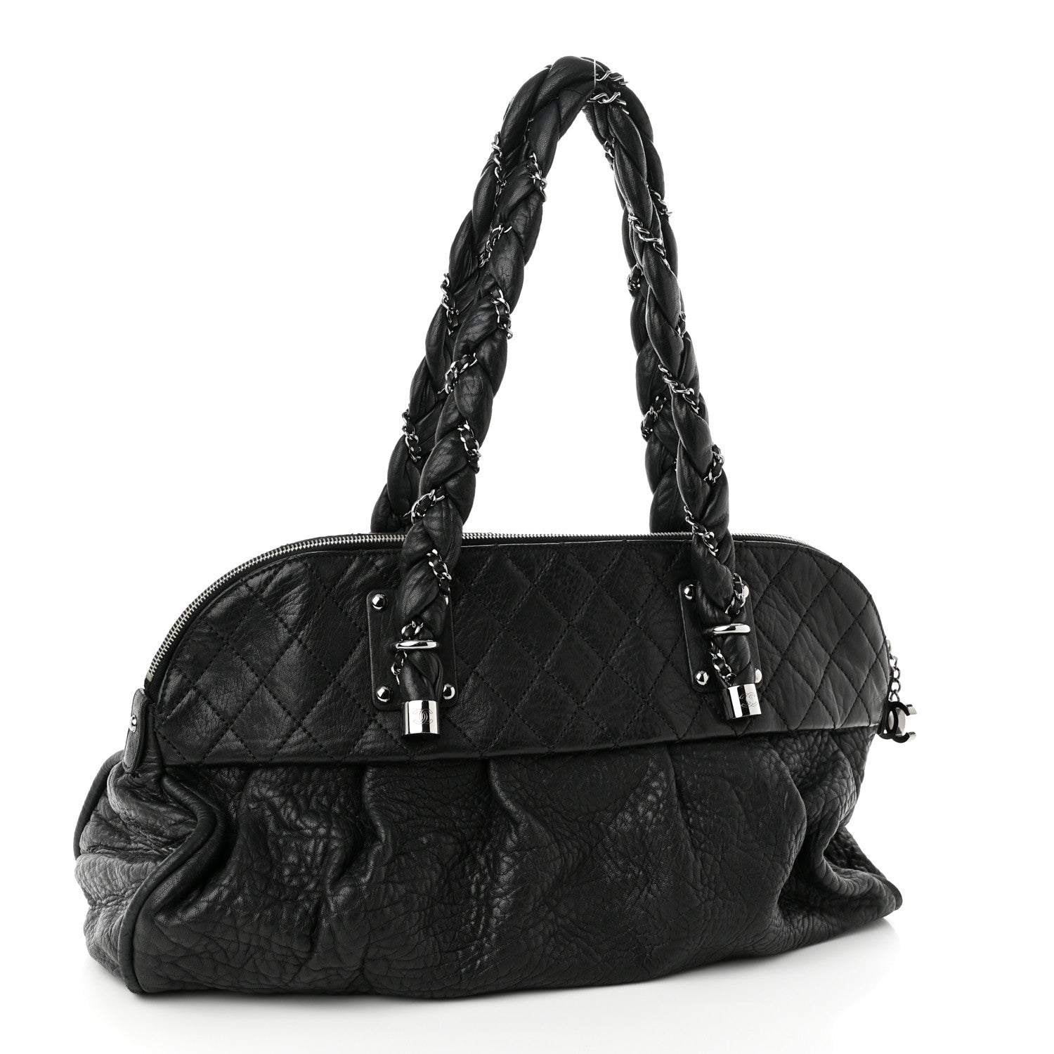 Chanel Distressed Lambskin Large Lady Braid Satchel Black 2 of 9