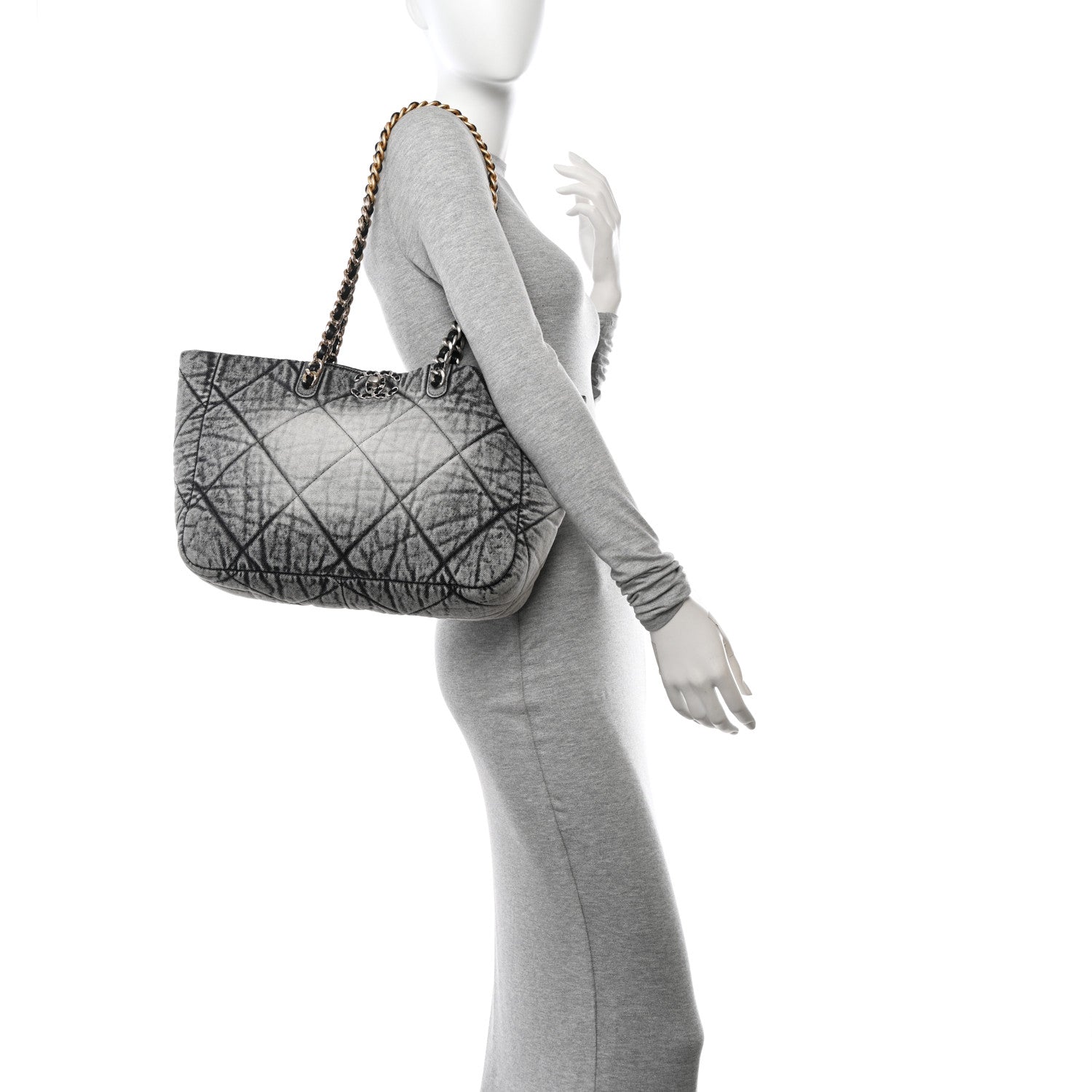 Chanel Washed Denim Quilted Chanel 19 East West Shopping Bag Black White 2 of 10