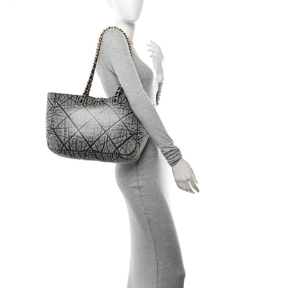 Chanel Washed Denim Quilted Chanel 19 East West Shopping Bag Black White 2 of 10