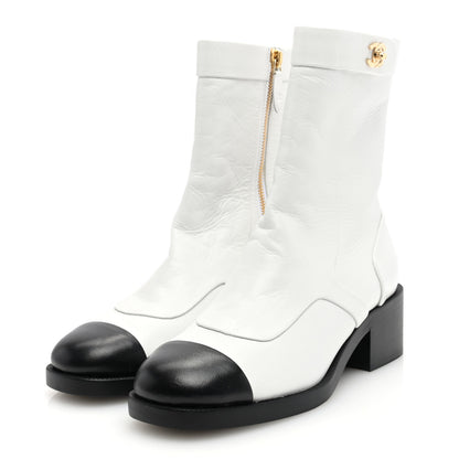 Chanel Shiny Goatskin Cap Toe Short Boots 37 White Black 2 of 8