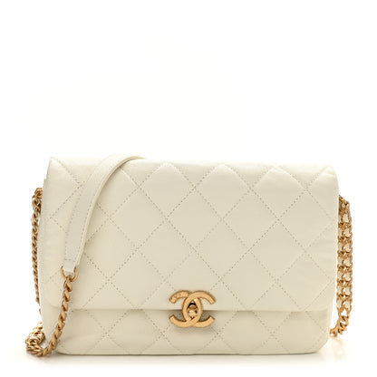 Chanel Shiny Caviar Quilted Large Chain Melody Flap White 1 of 11