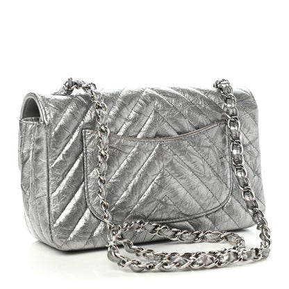 Chanel Patent Metallic Crumpled Calfskin Chevron Quilted Mini Rectangular Flap Silver 4 of 11