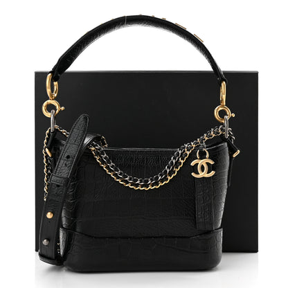 Chanel Calfskin Crocodile Embossed Small Gabrielle Cocodile Hobo Black 11 of 11