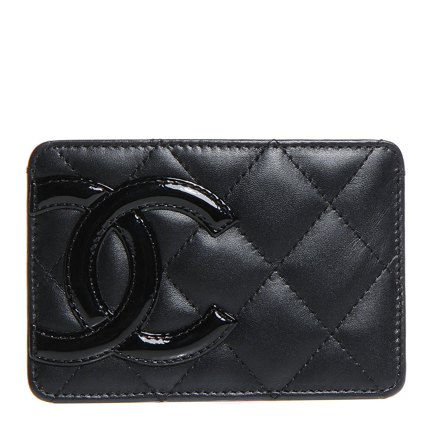 Calfskin Quilted Cambon Card Holder Black