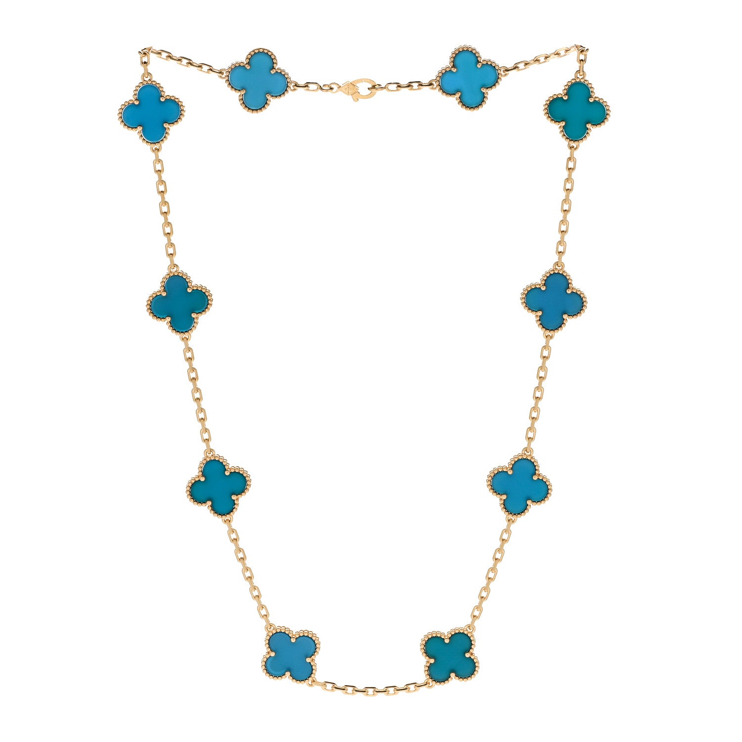 Van Cleef & Arpels 18K Yellow Gold Blue Agate 10 Motifs Vintage Alhambra Necklace 3 of 6