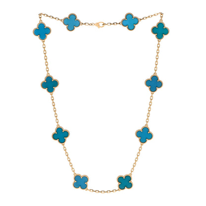 Van Cleef & Arpels 18K Yellow Gold Blue Agate 10 Motifs Vintage Alhambra Necklace 3 of 6