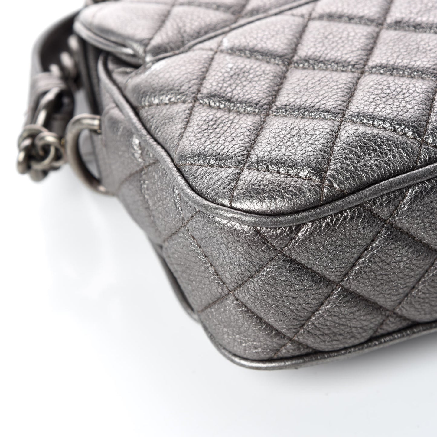 Metallic Calfskin Quilted Small Casual Rock Flap Silver
