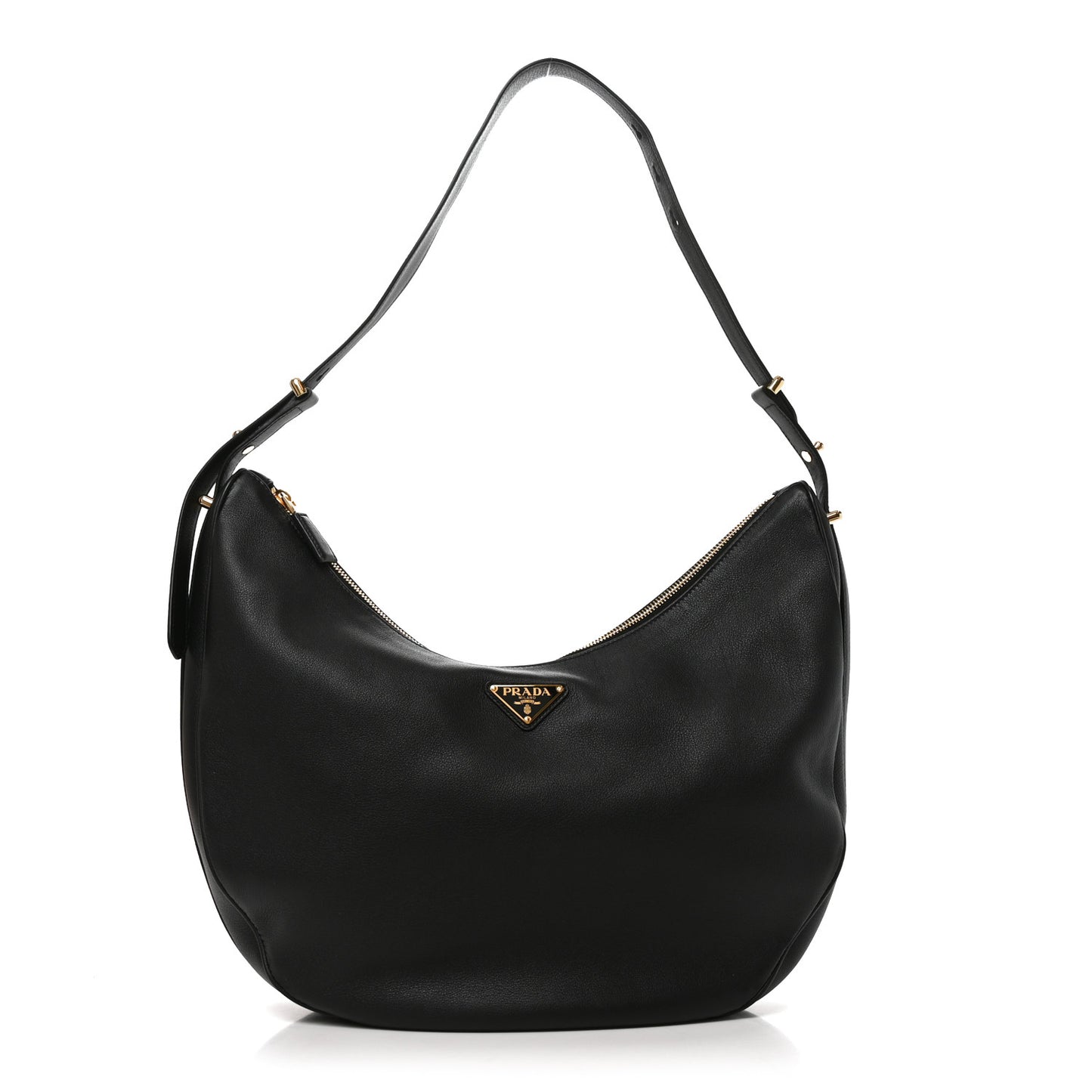 Vitello Daino Medium Arque Shoulder Bag Black