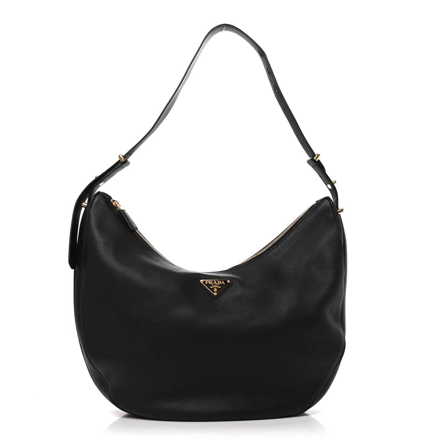 Prada Vitello Daino Medium Arque Shoulder Bag Black 1 of 8