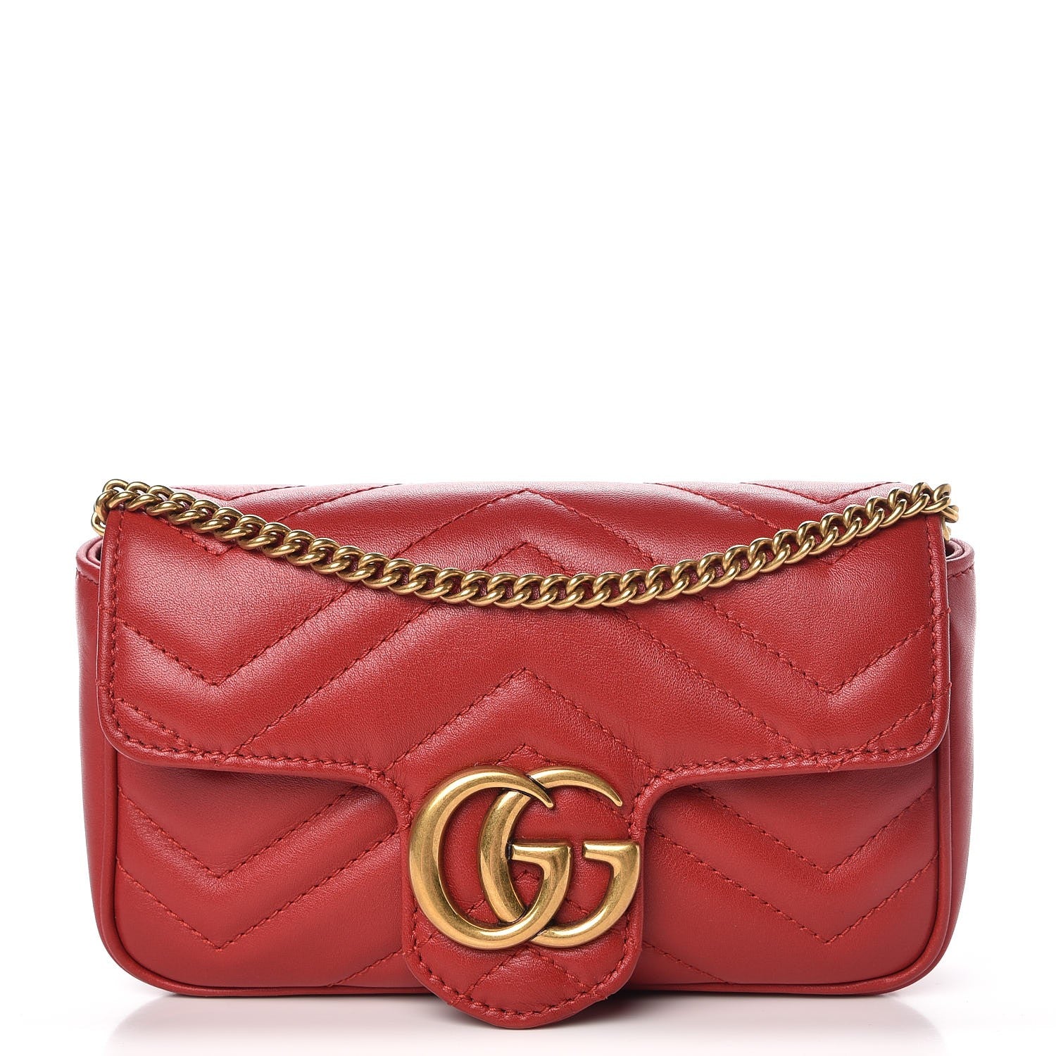 Gucci Calfskin Matelasse Super Mini GG Marmont Shoulder Bag Hibiscus Red 1 of 10