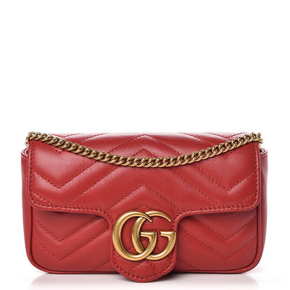 Gucci Calfskin Matelasse Super Mini GG Marmont Shoulder Bag Hibiscus Red 1 of 10