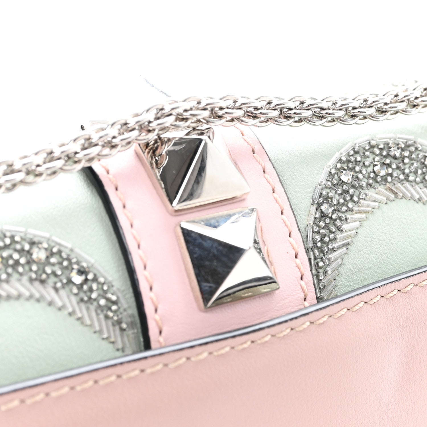 Valentino Garavani Vitello Crystal Embellished Medium Glam Lock Rockstud Flap Poudre 11 of 12