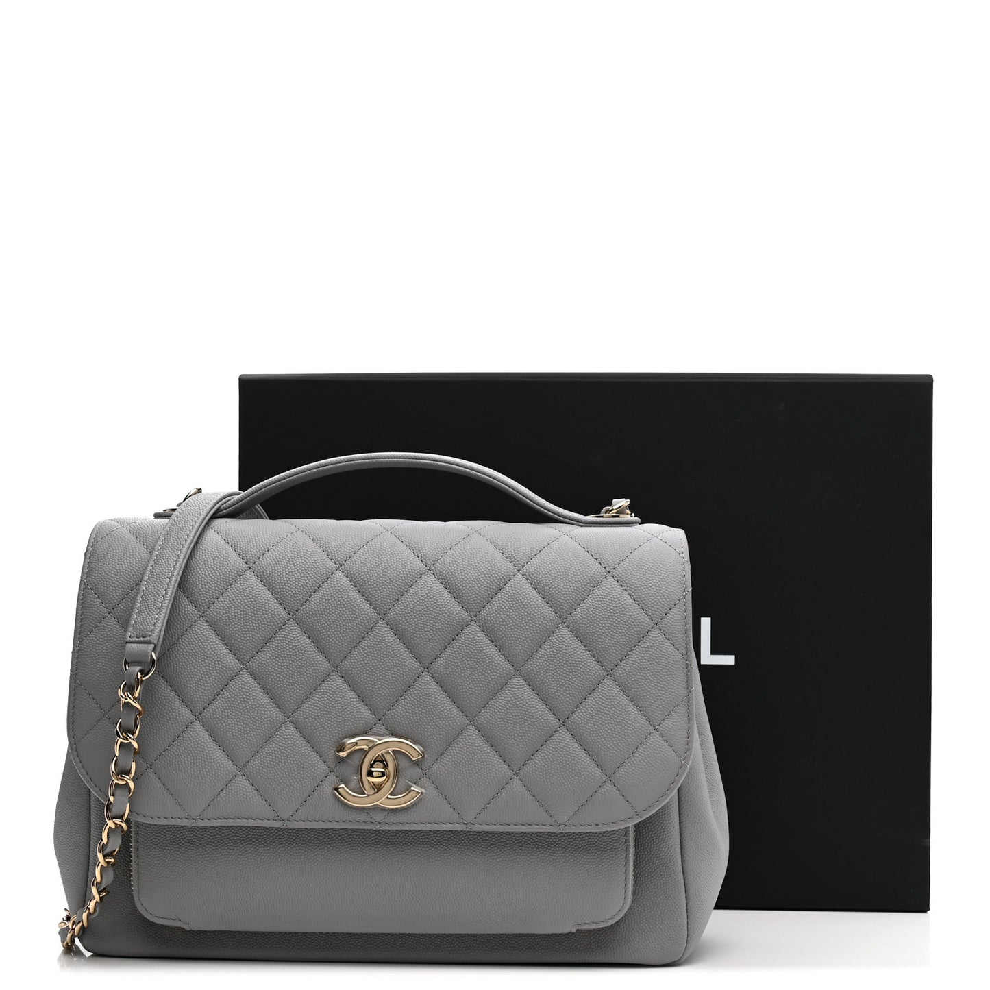 Caviar Quilted Large Business Affinity Flap Grey