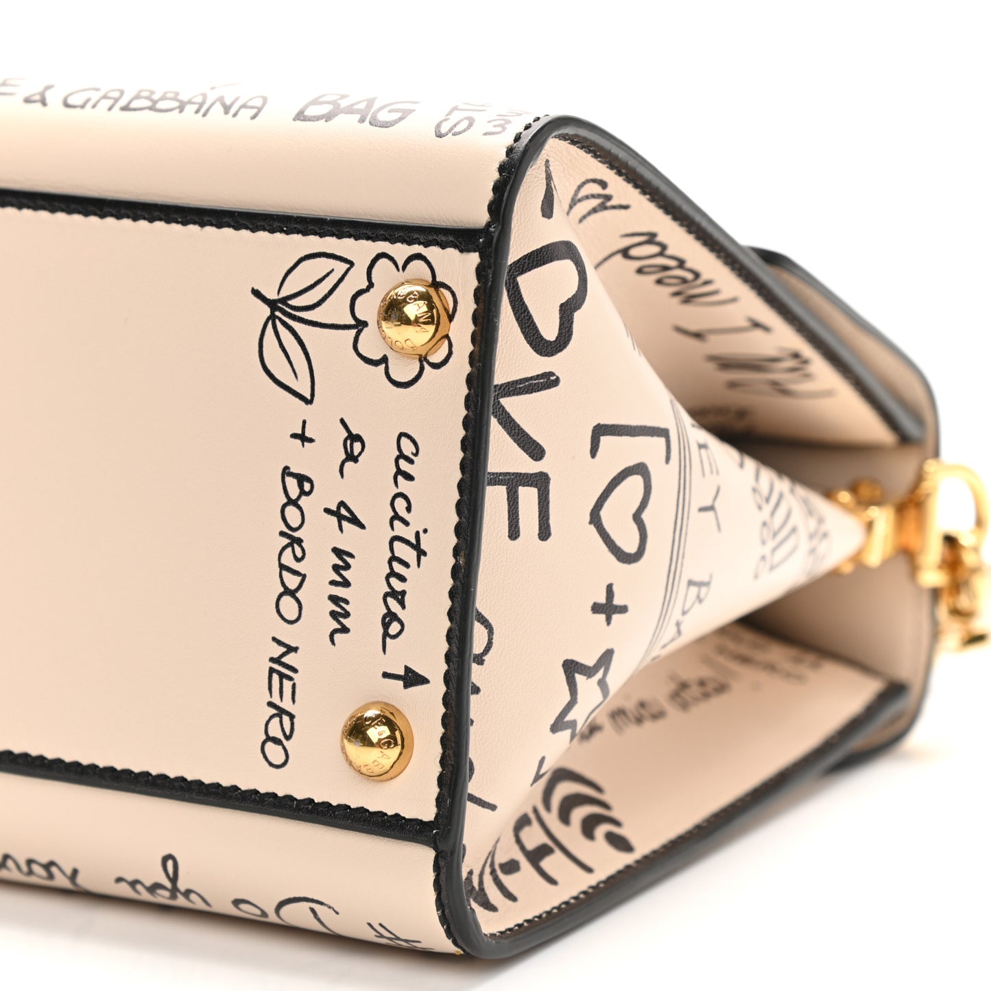 Calfskin Graffiti Printed Welcome Satchel White Black