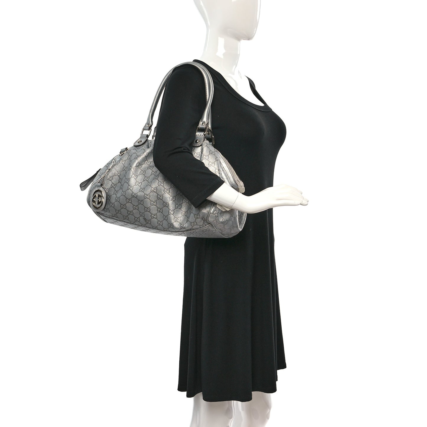Metallic Guccissima Medium Sukey Boston Silver