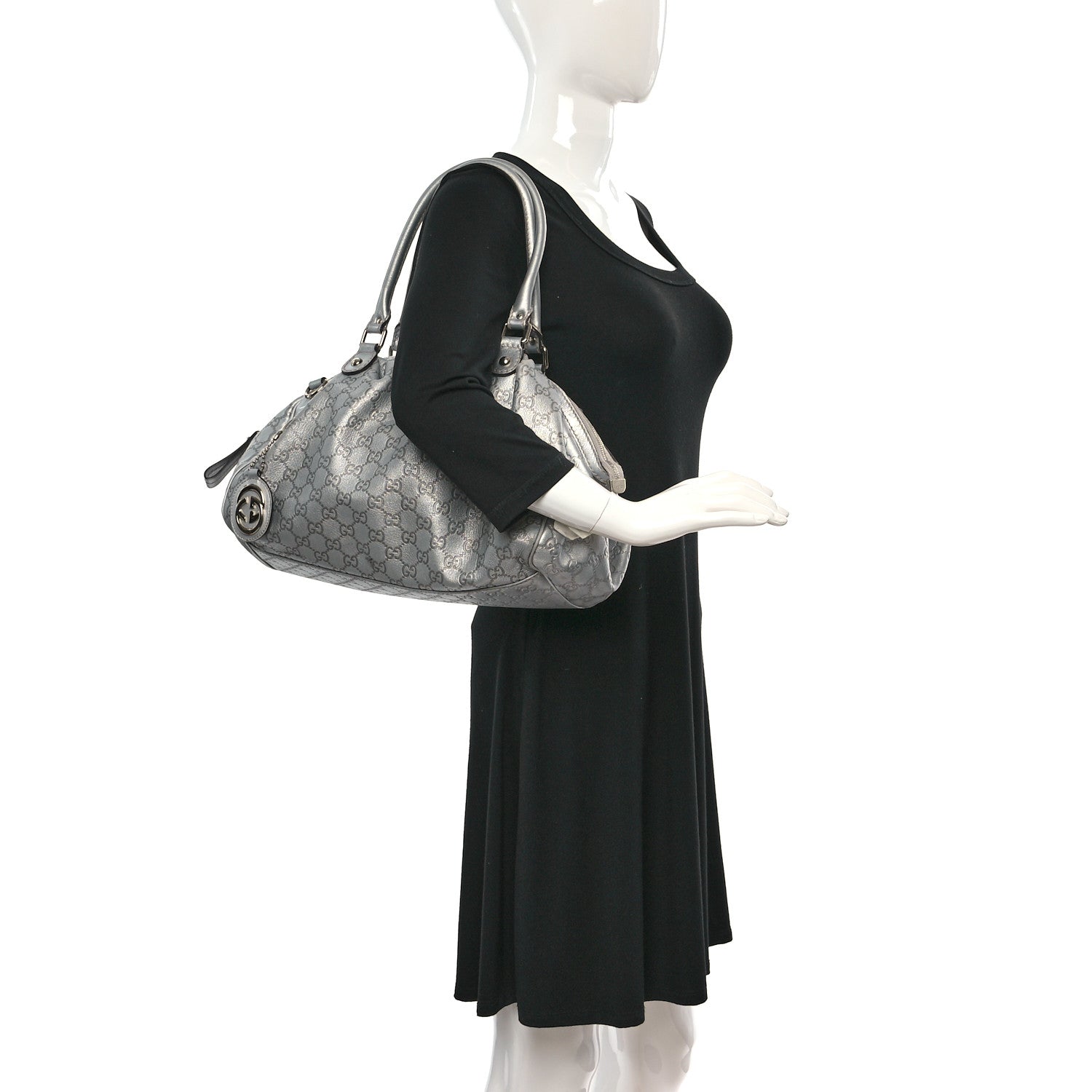 Gucci Metallic Guccissima Medium Sukey Boston Silver 2 of 10